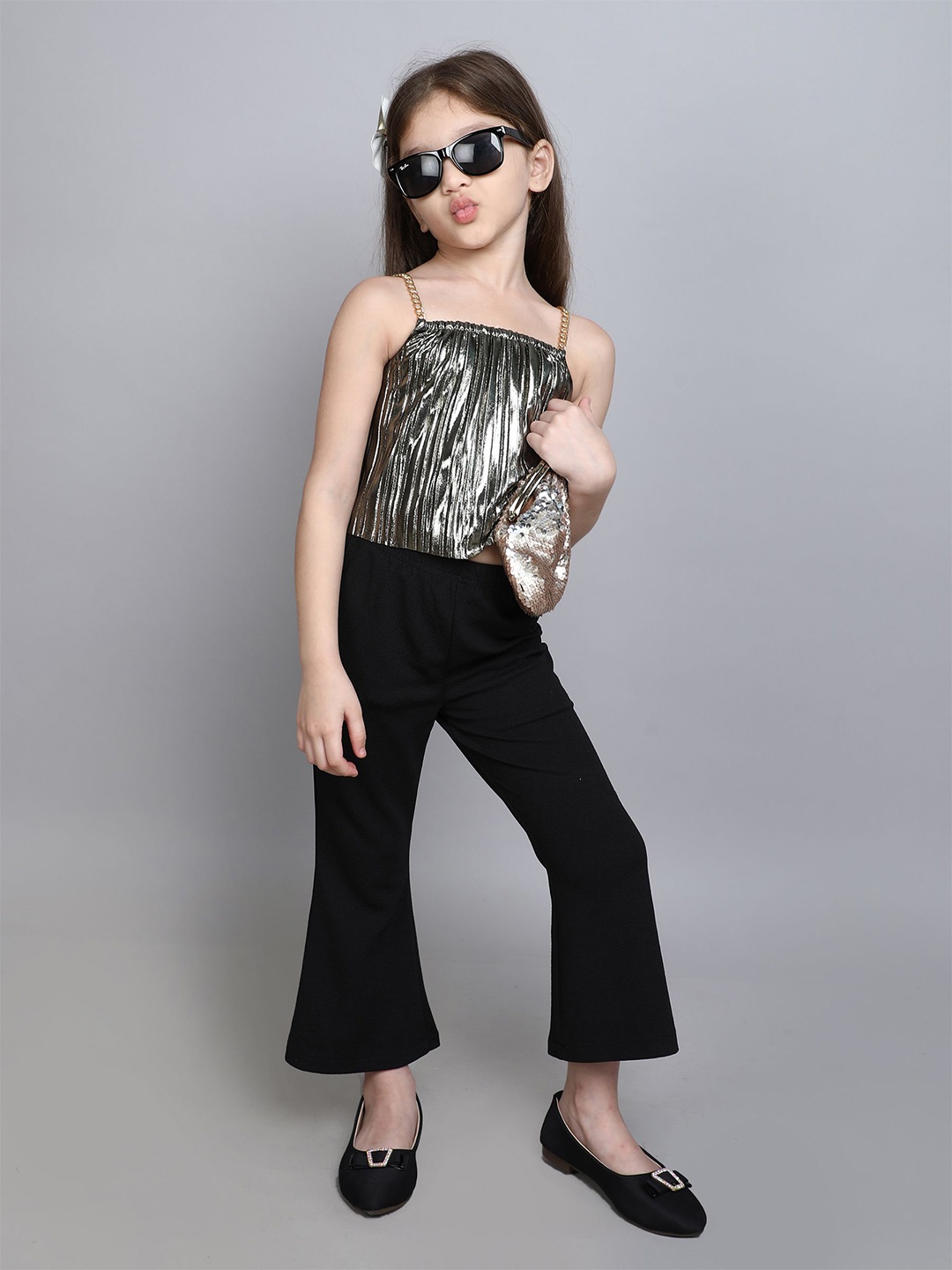 

taffykids Girls Top with Trousers, Gold