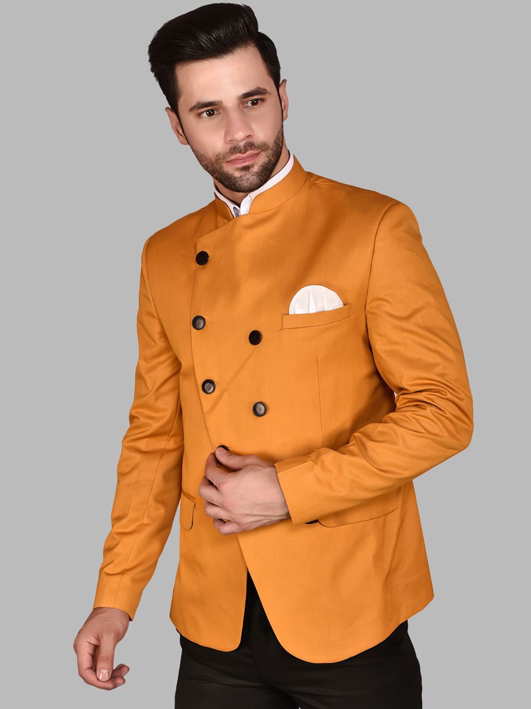 

PRINTINDIA Mandarin Collar Single Breasted Formal Blazer, Orange