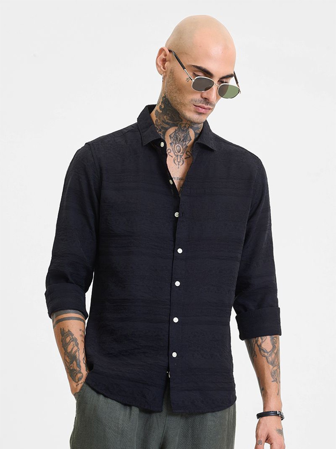 

Snitch Men Smart Slim Fit Opaque Casual Shirt, Black