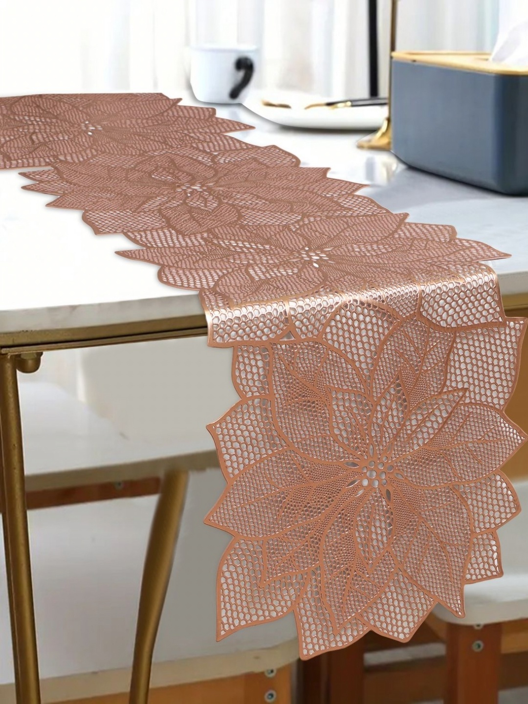 

Dakshya Industries Copper Toned Floral Water-Proof Table Runner