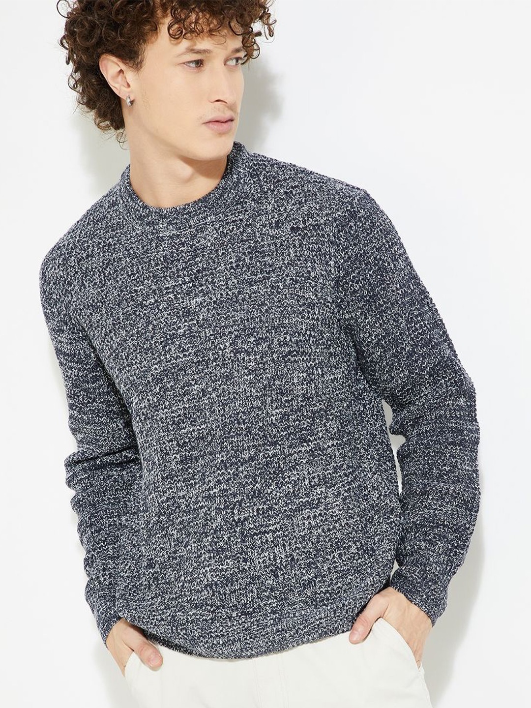 

MAX URB_N Men Heavy Knit Sweater, Navy blue