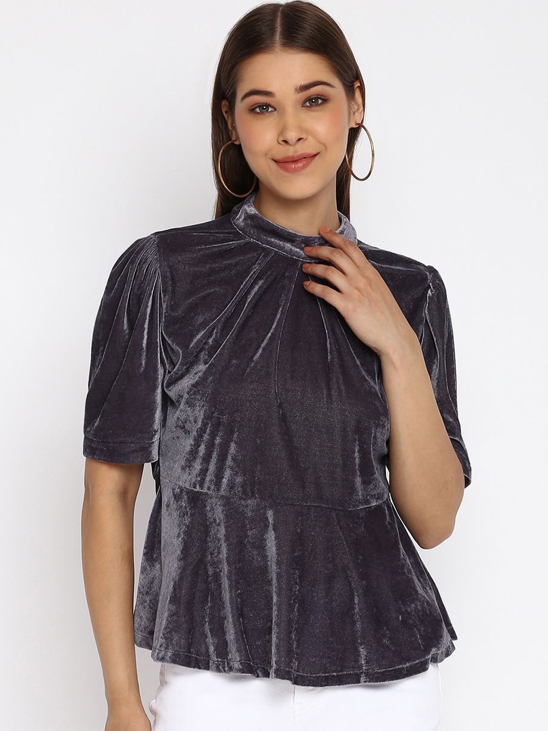 

DressBerry Women High Neck A-Line Top, Grey