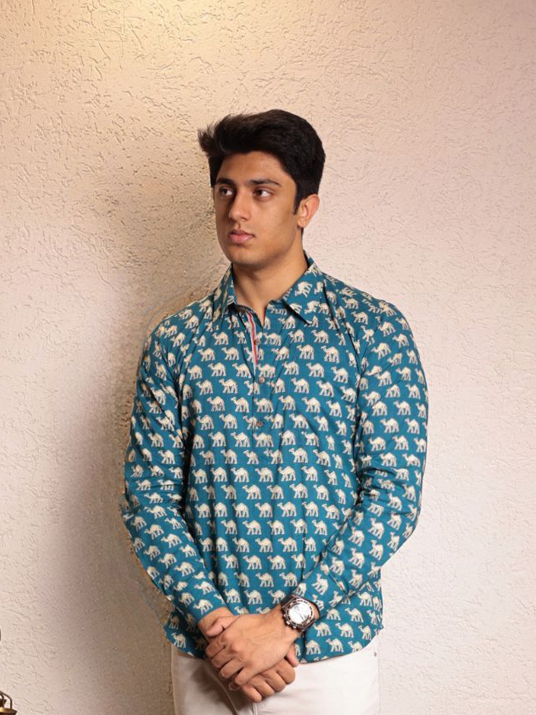 

Spring Soul Men Comfort Animal Opaque Printed Casual Shirt, Teal