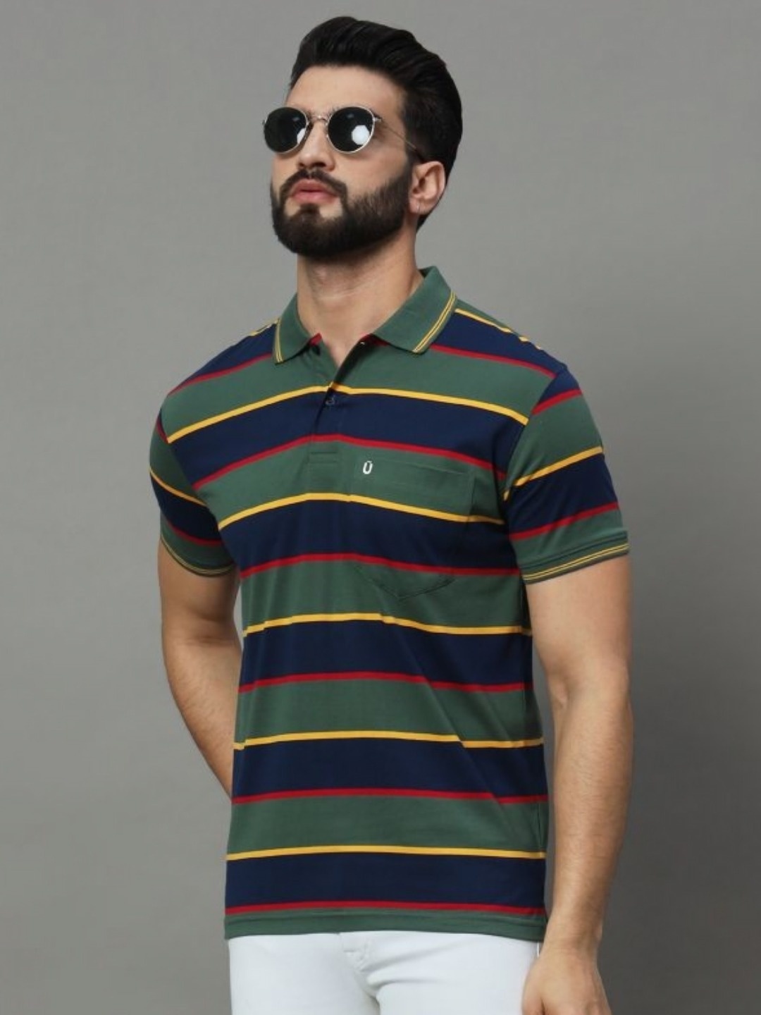

UNIBERRY Men Striped Polo Collar T-shirt, Navy blue