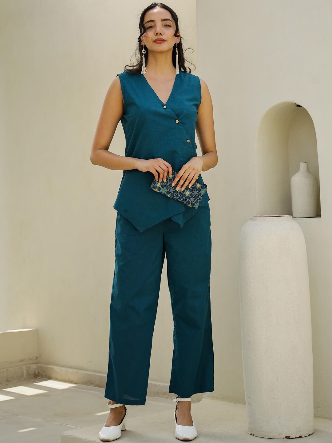 

FLAVIA CREATION Pure Cotton Top With Trousers, Teal
