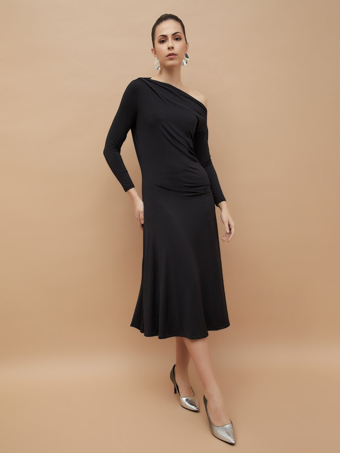 

CODE by Lifestyle Women One-Shoulder A-Line Midi Dress, Black