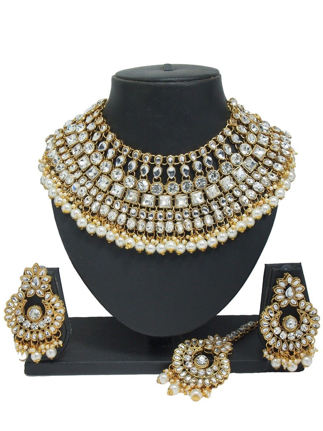 

Gyaan Jewels Gold-Plated Stone Studded & Beaded Jewellery Set