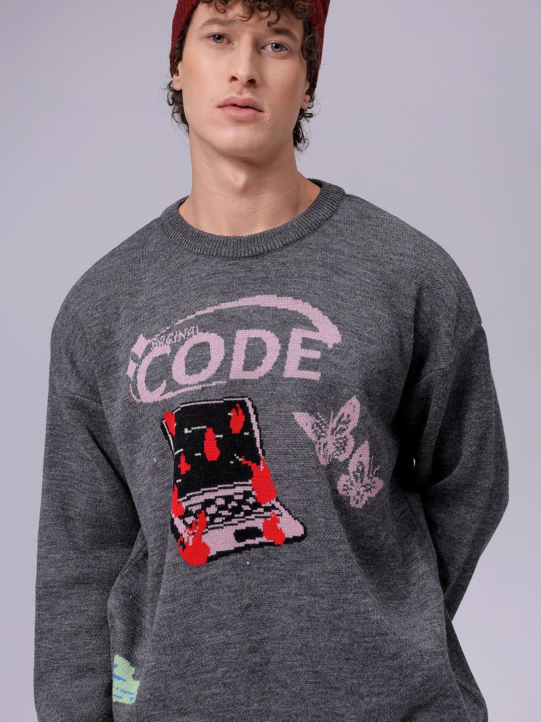 

The Indian Garage Co Men Printed Pullover, Grey