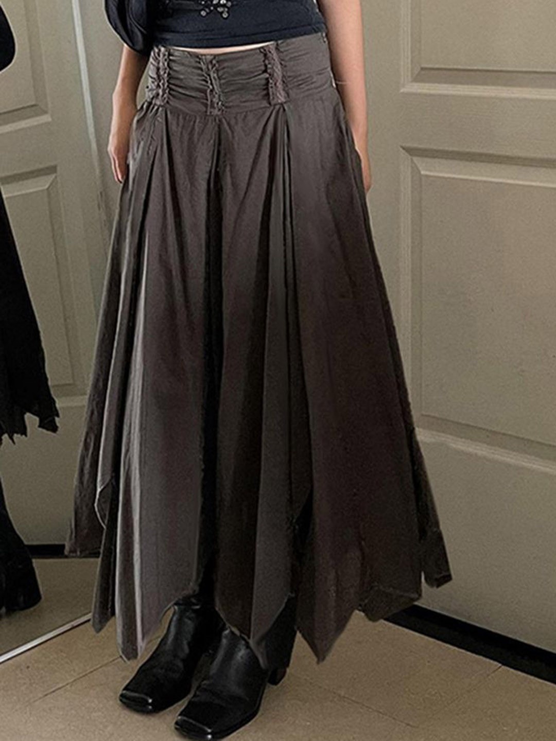 

LULU & SKY A-Line Maxi Irregular Box Pleat Skirt, Grey