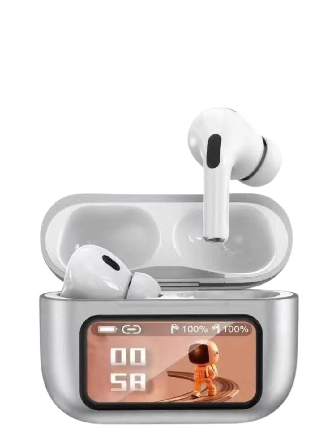 

zusix Silver Earbuds with Dual ENC & Digital Display