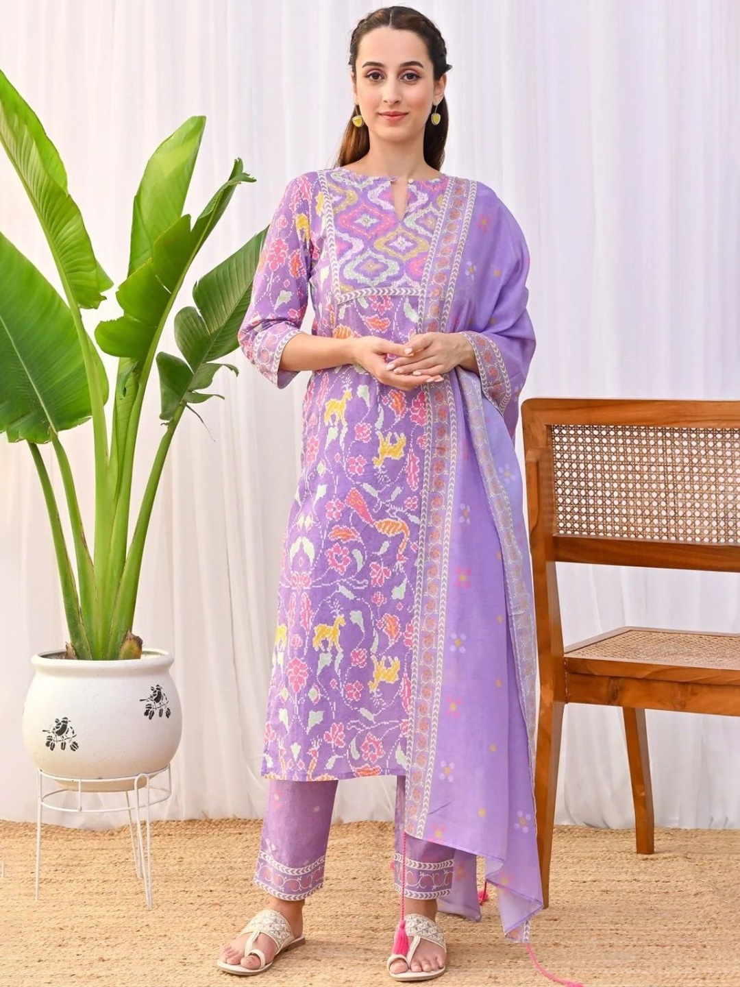 

KALINI Women Floral Printed Regular Kurta with Trousers & With Dupatta, Lavender