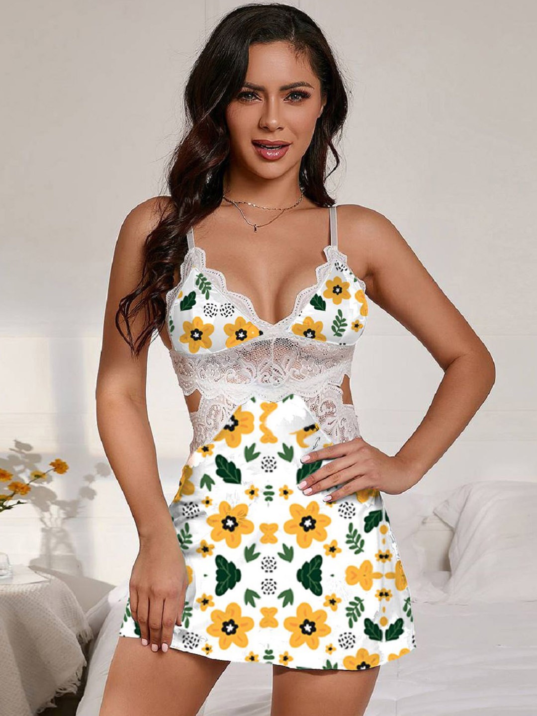 

Softwrap Women Printed Shoulder Straps Baby Doll, White