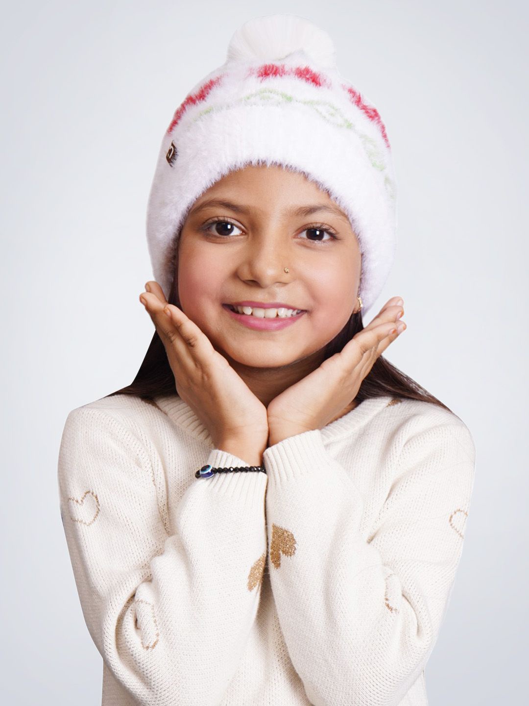 

Bharatasya Girls Woollen Beanie, White