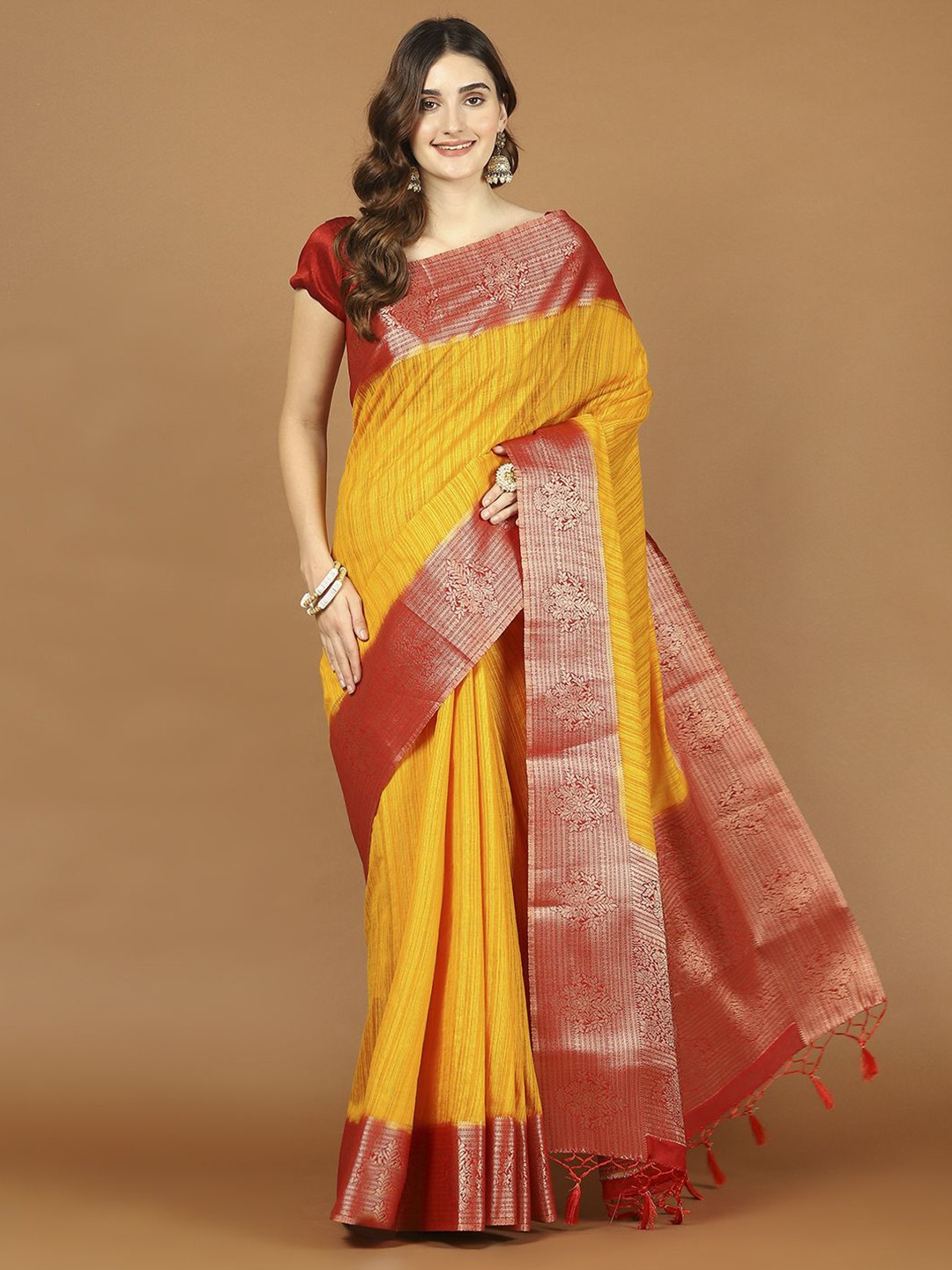 

Meena Bazaar Woven Design Zari Art Silk Saree, Mustard