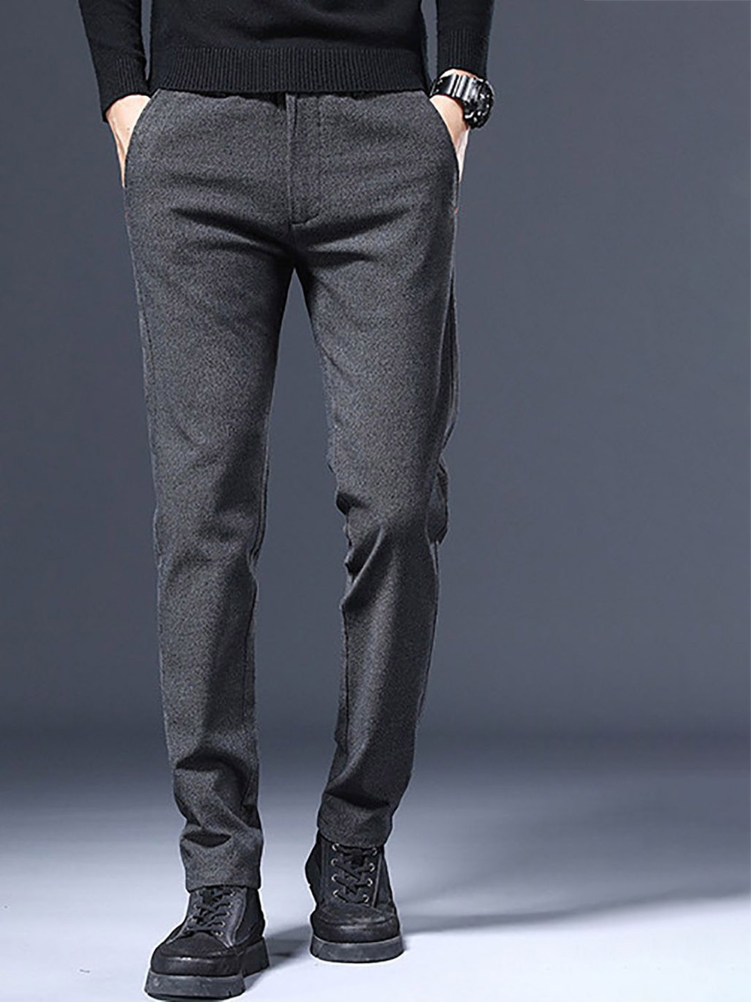 

StyleCast x Revolte Men Slim Fit Easy Wash Trousers, Grey