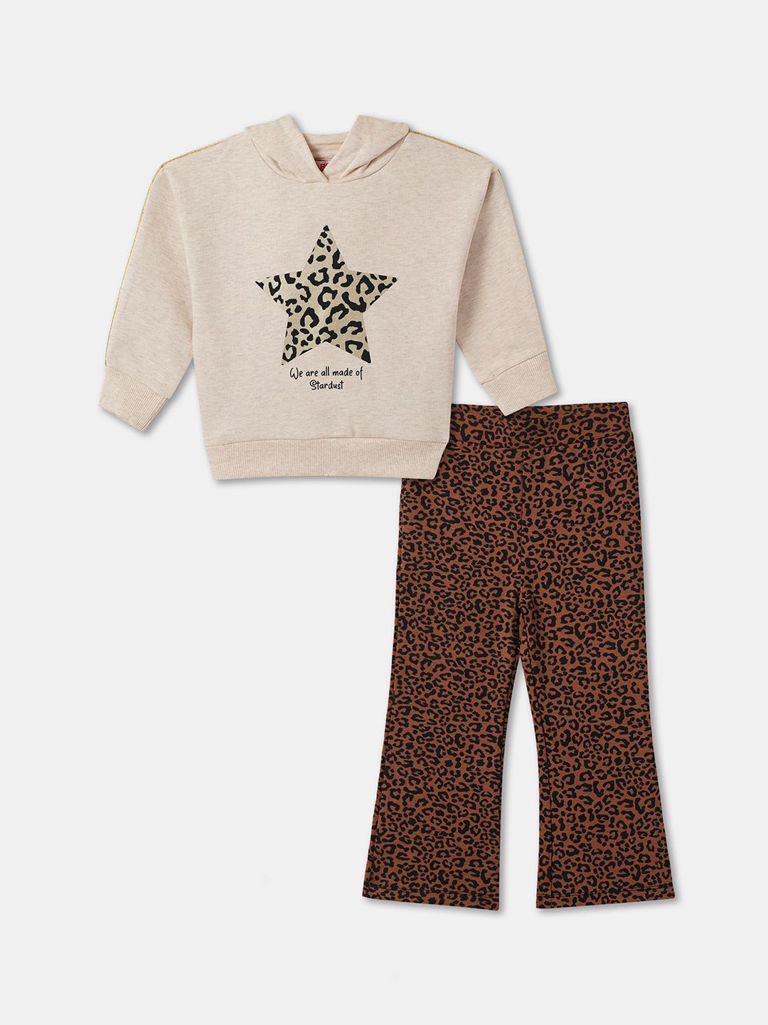 

R&B Girls Hooded Printed Pure Cotton Sweatshirt & Trouser, Off white