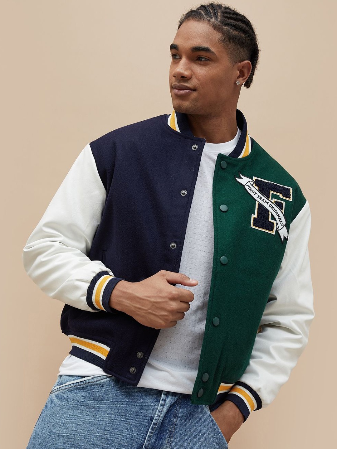 

Fame Forever by Lifestyle Men Bomber with Patchwork Jacket, Green