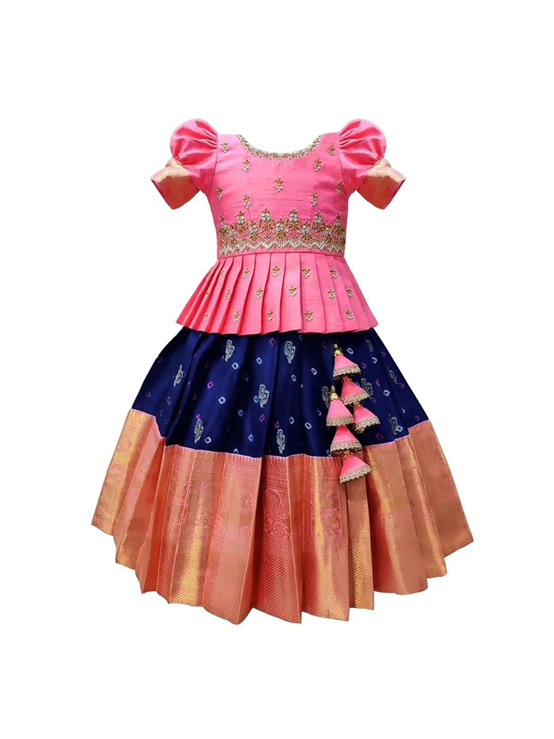 

Wommaniya Impex Girls Embroidered Ready to Wear Lehenga &, Pink