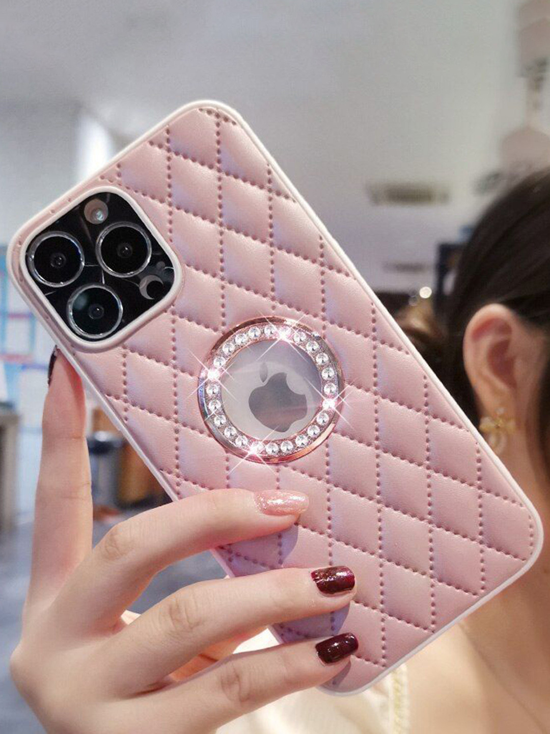 

Luxury Kase Solid Printed iPhone 14 Pro Max Back Case Mobile Accessories, Pink