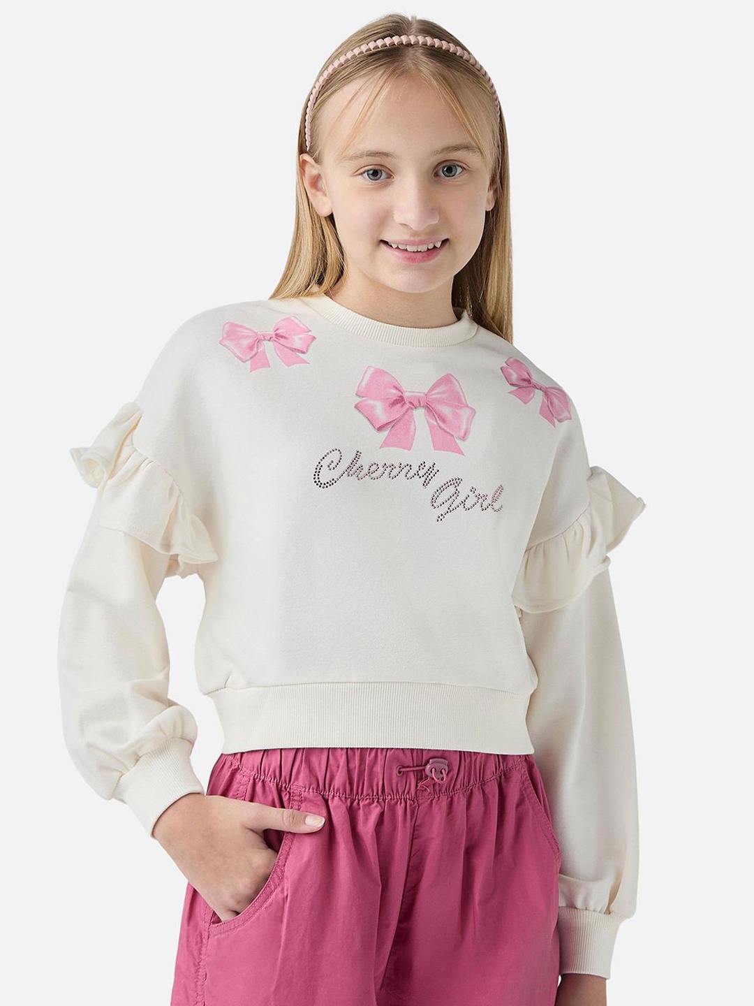 

Juniors by Babyshop Girls Floral Cotton Crop Bomber with Embroidered Jacket, Cream