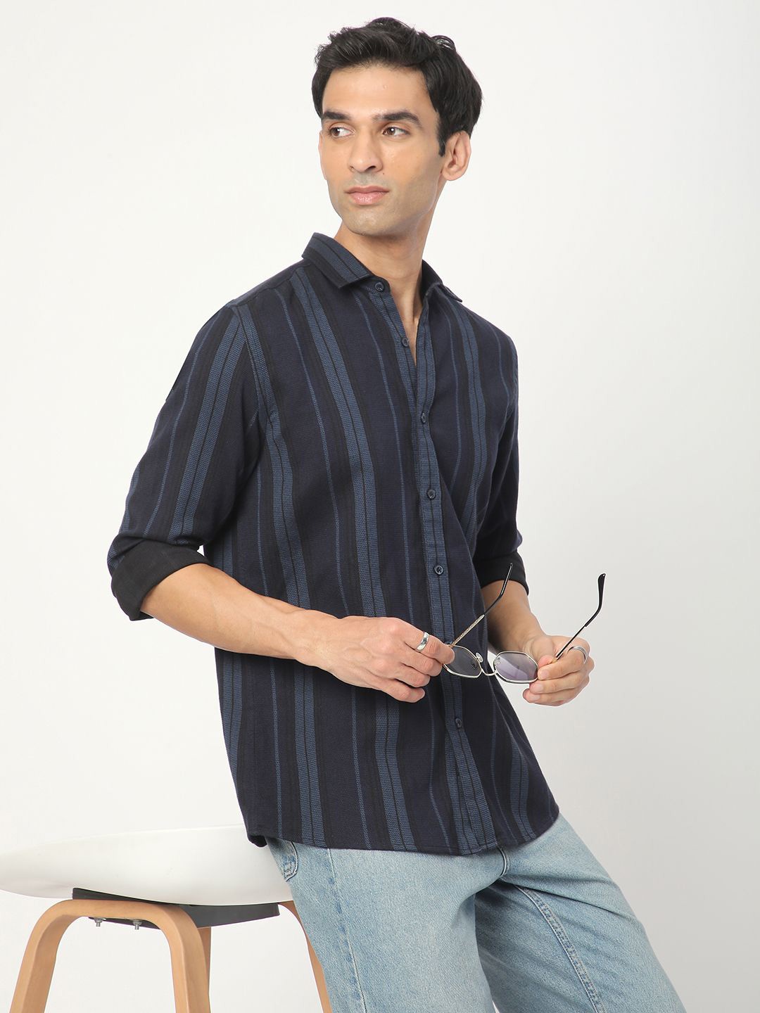 

R&B Men Striped Shirt, Blue