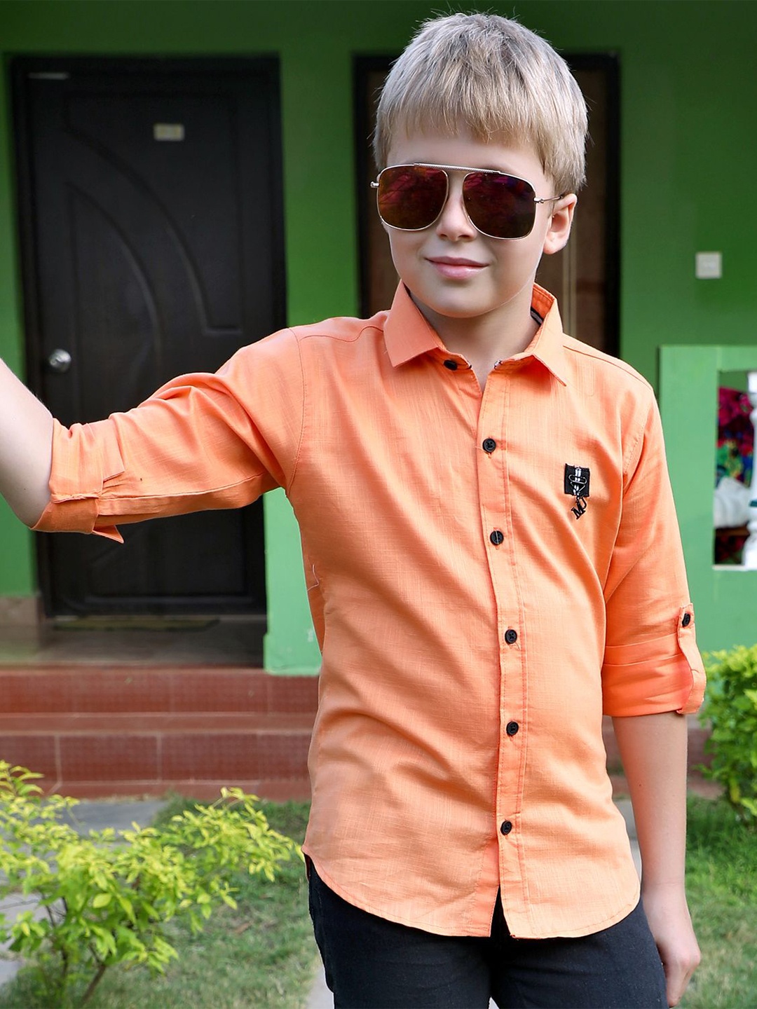 

MashUp Boys Classic Opaque Striped Casual Shirt, Rust