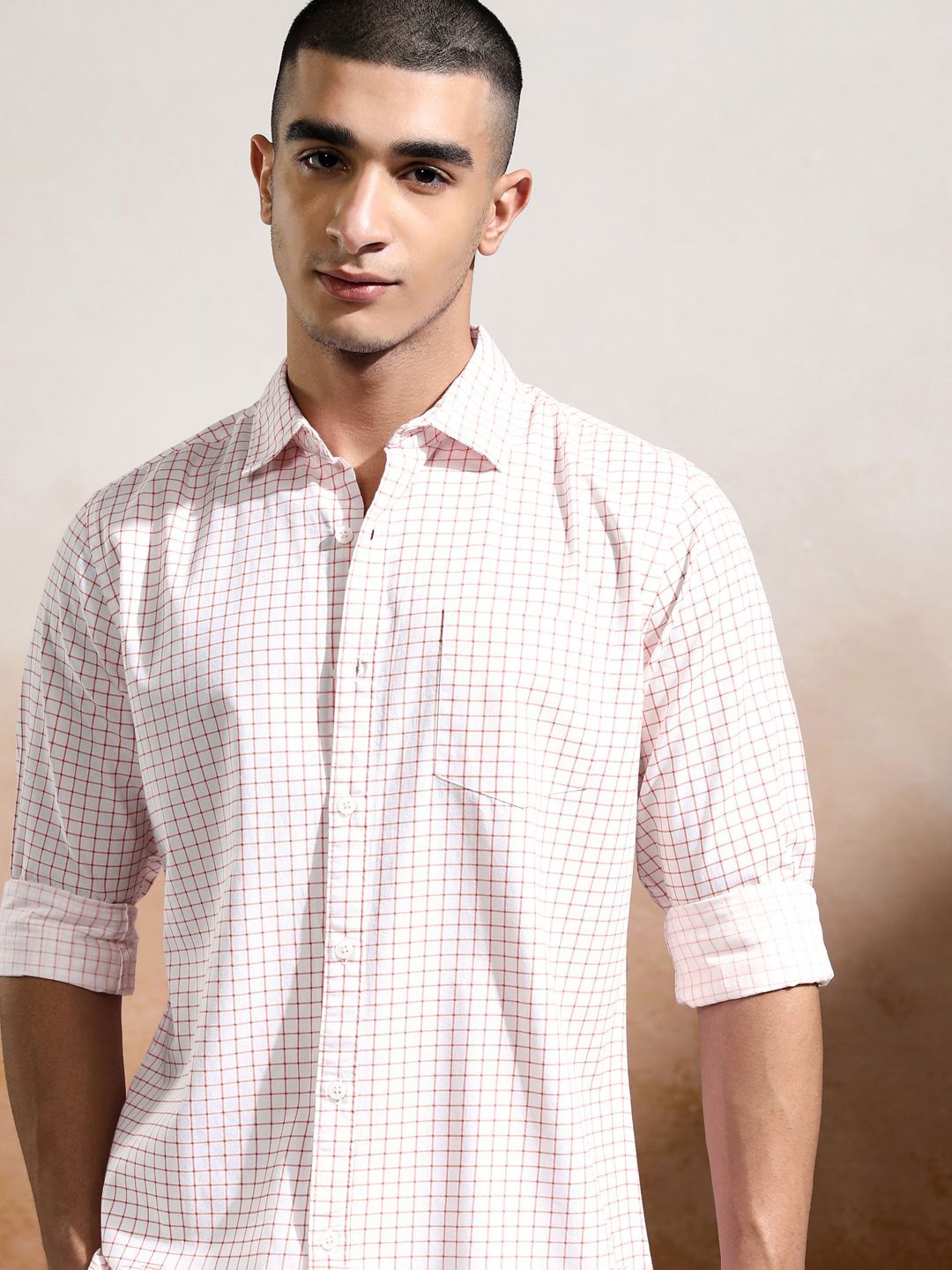 

HIGHLANDER Men Slim Fit Opaque Checked Casual Shirt, White