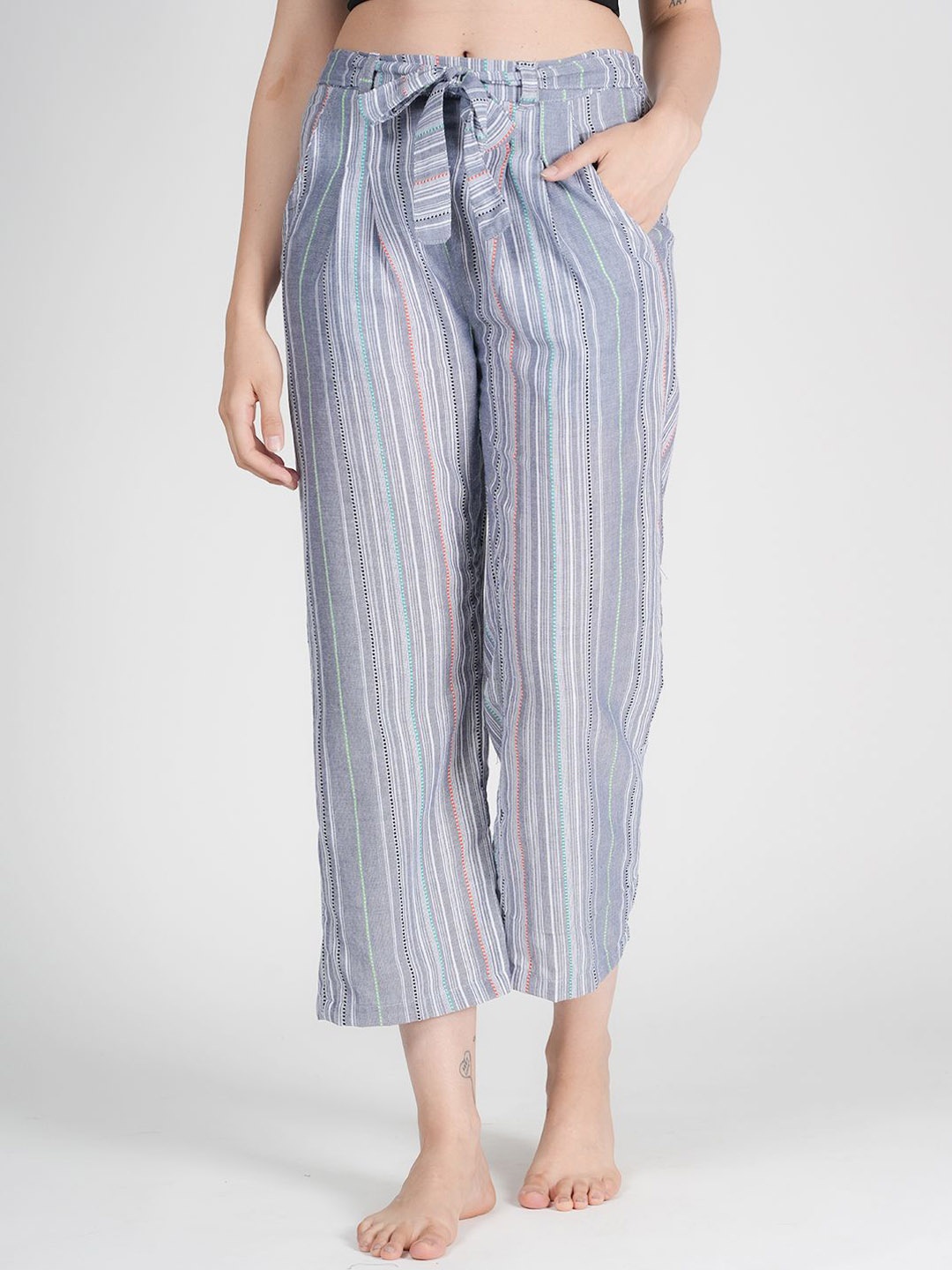 

Style Shoes Women Striped Mid-Rise Lounge Pants, Blue