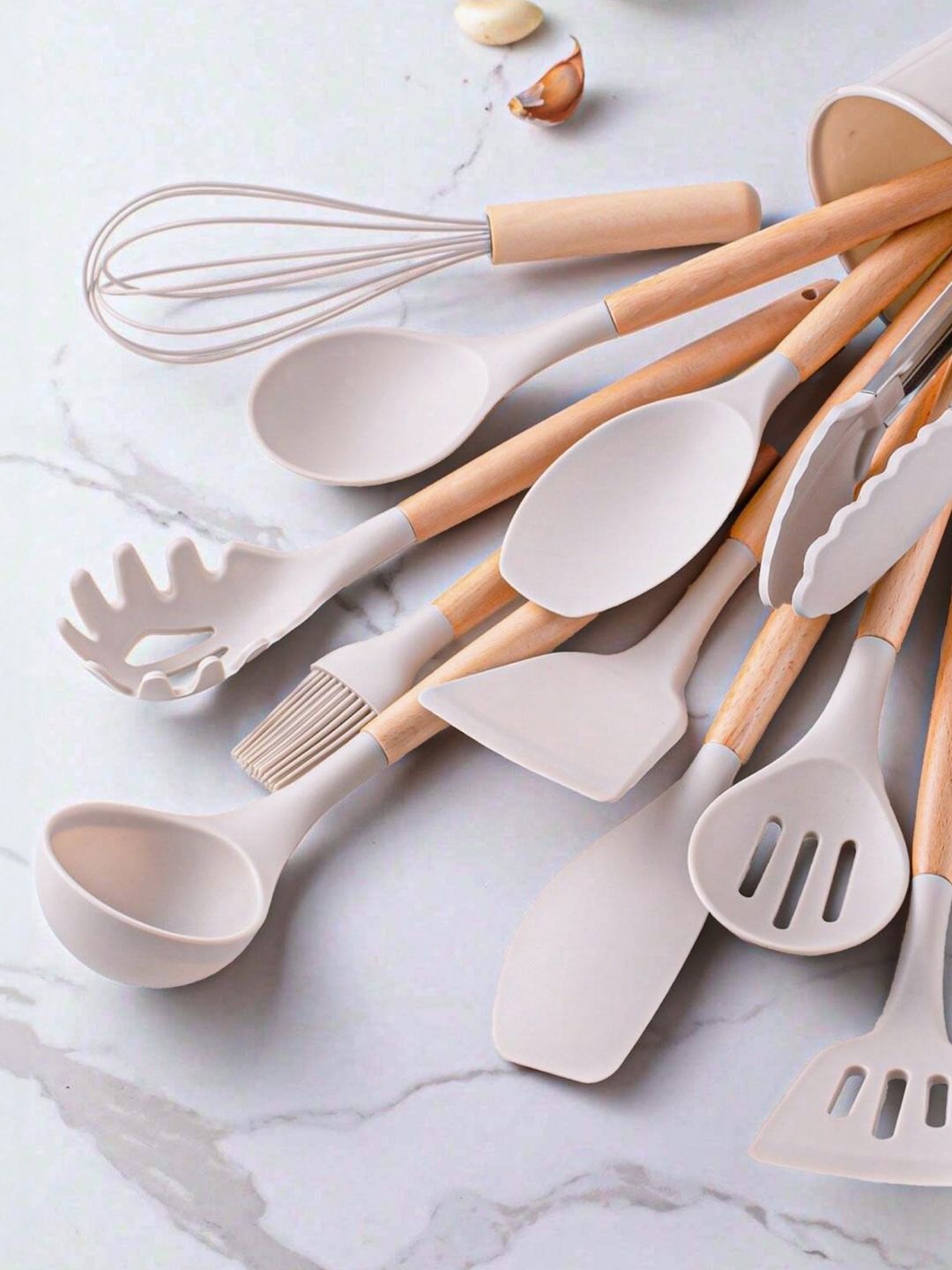 

10club Cream Silicone Spatula Set with Holder Set of 12