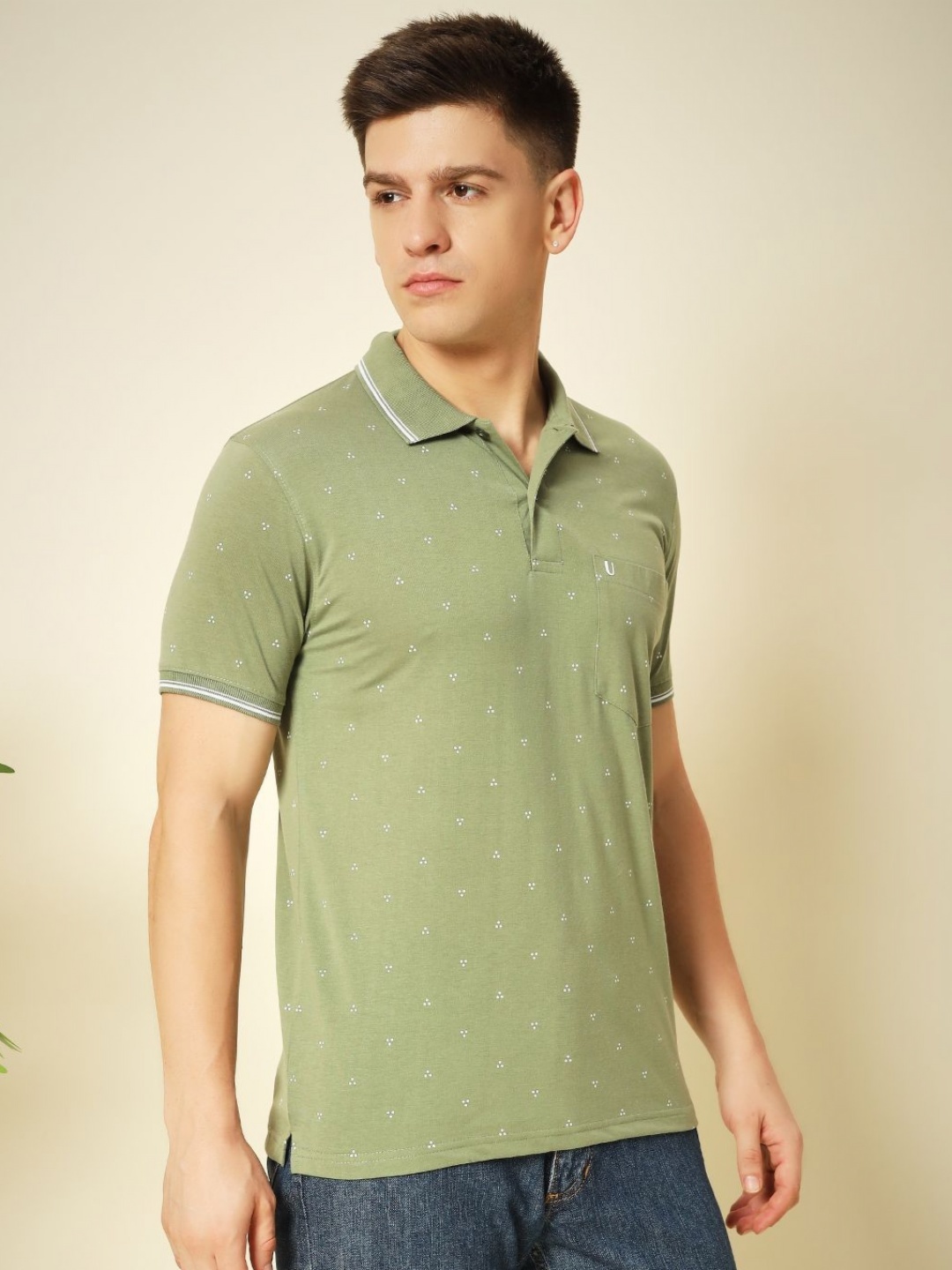 

UNIBERRY Men Printed Polo Collar T-shirt, Sea green