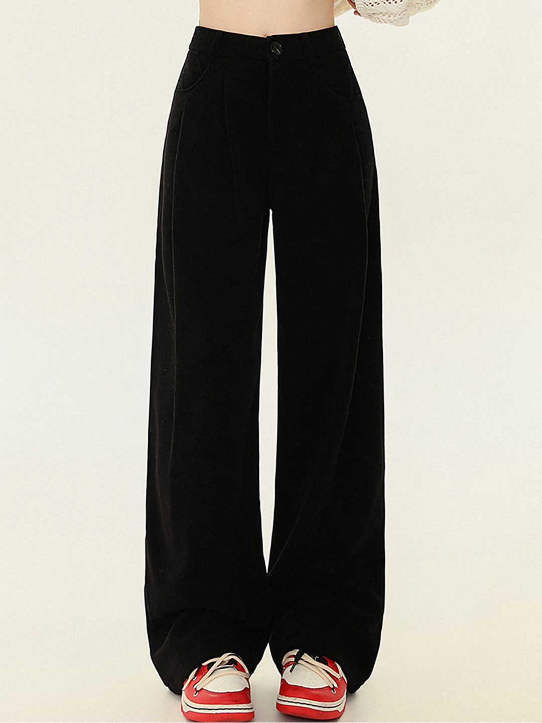 

LULU & SKY Women Loose Fit High-Rise Parallel Trousers, Black