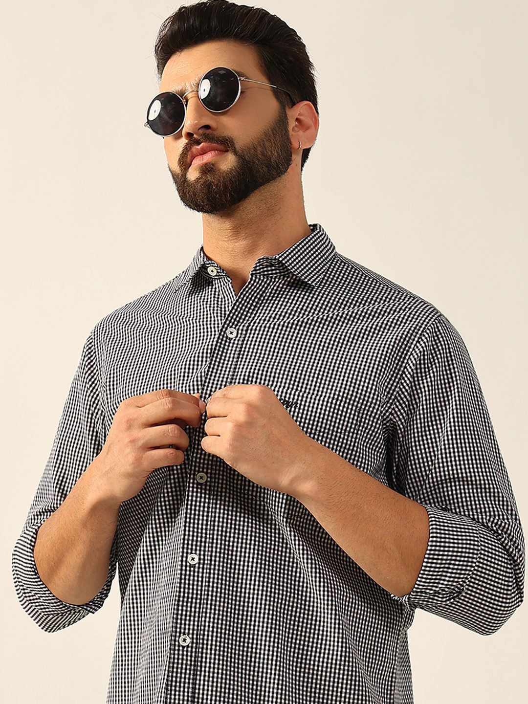 

ENSPYR Men Opaque Checked Casual Shirt, Black