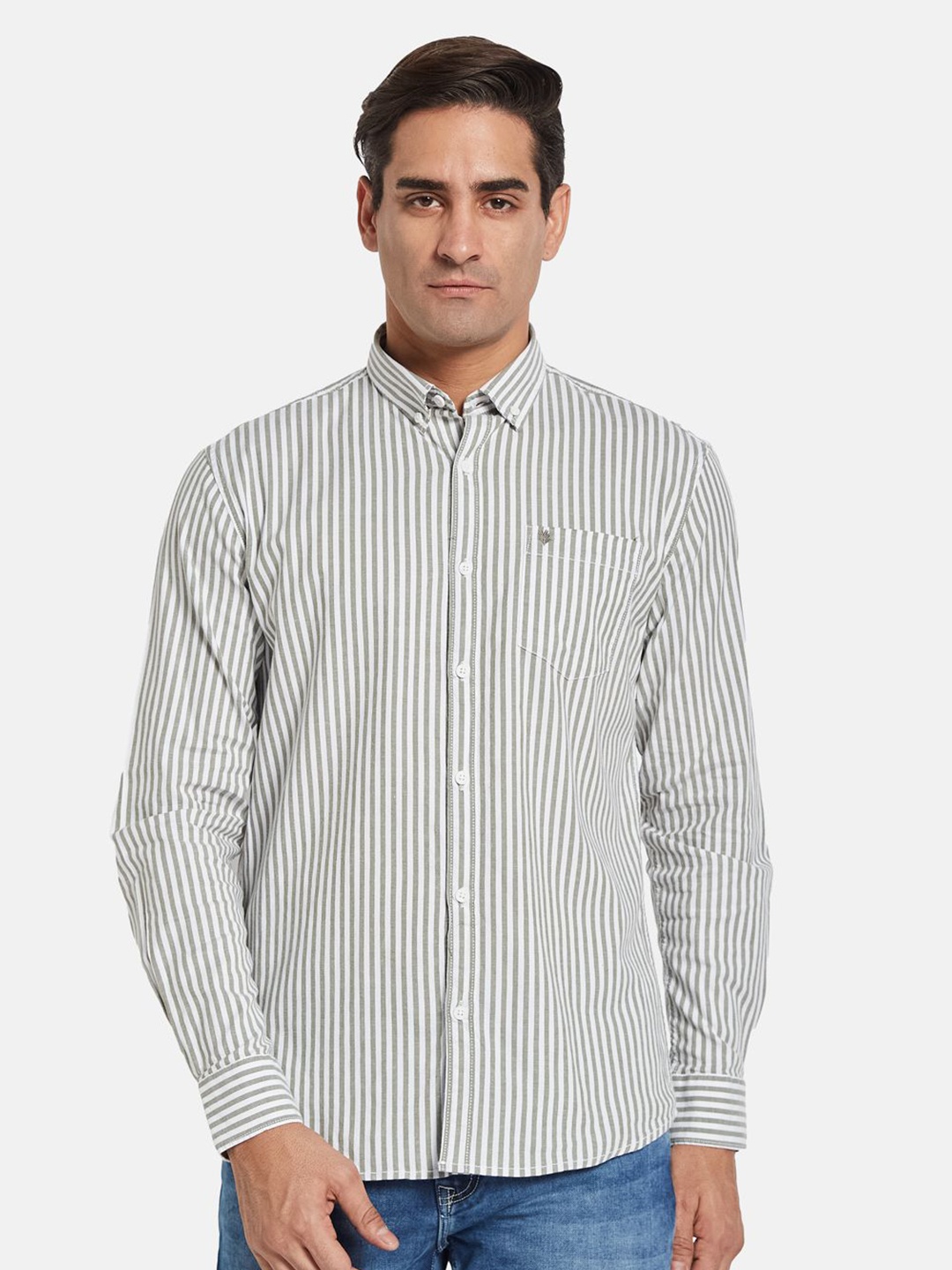 

METTLE Men Multi Stripes Opaque Striped Casual Shirt, Grey