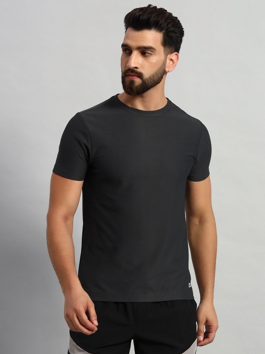 

ATICX Men Brand Logo Antimicrobial Slim Fit T-shirt, Charcoal