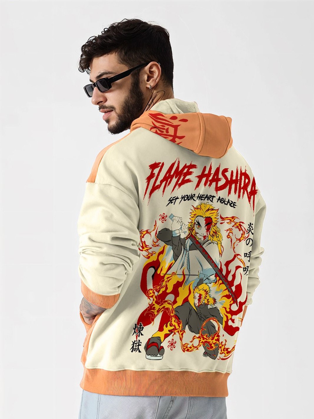 

Crazymonk Printed Anime Flame Hashira Oversized Fit Hooded Sweatshirt, Multi