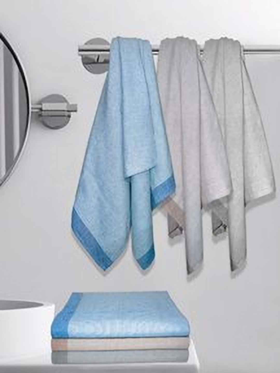 

Athom Living Astar Blue & Brown 6 Pieces Striped Printed Cotton 210 GSM Bath Towels