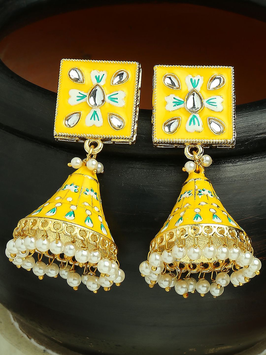 

Anouk Geometric Jhumkas Earrings, Yellow