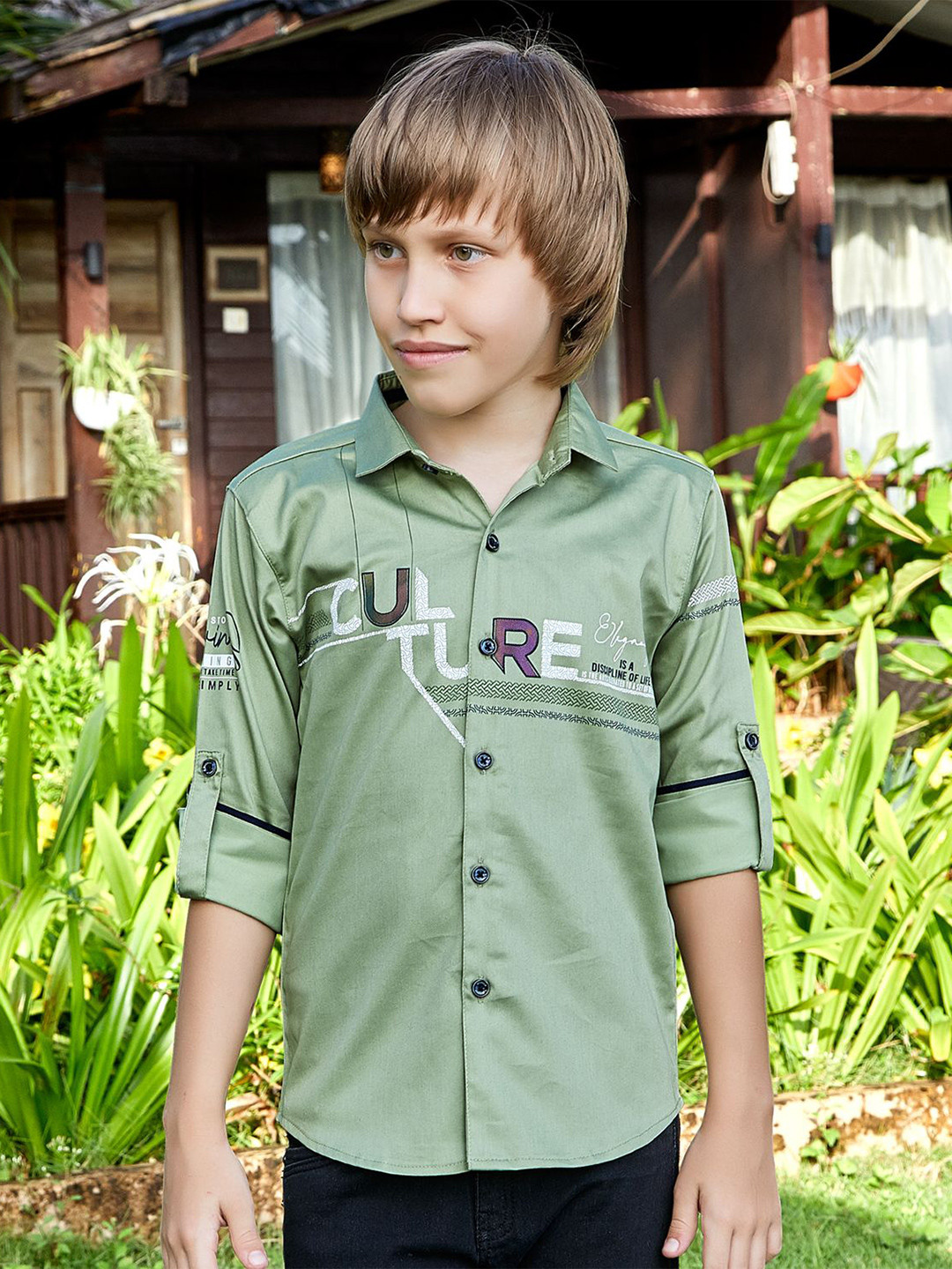 

MashUp Boys Classic Opaque Printed Casual Shirt, Green