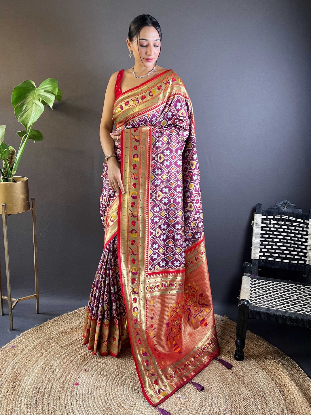 

Mitera Woven Design Zari Silk Blend Designer Patola Saree, Purple