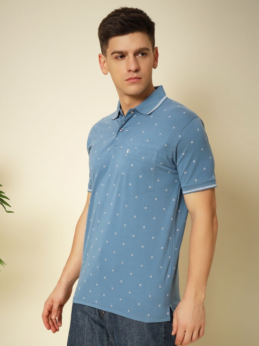 

UNIBERRY Men Printed Polo Collar Tropical T-shirt, Grey