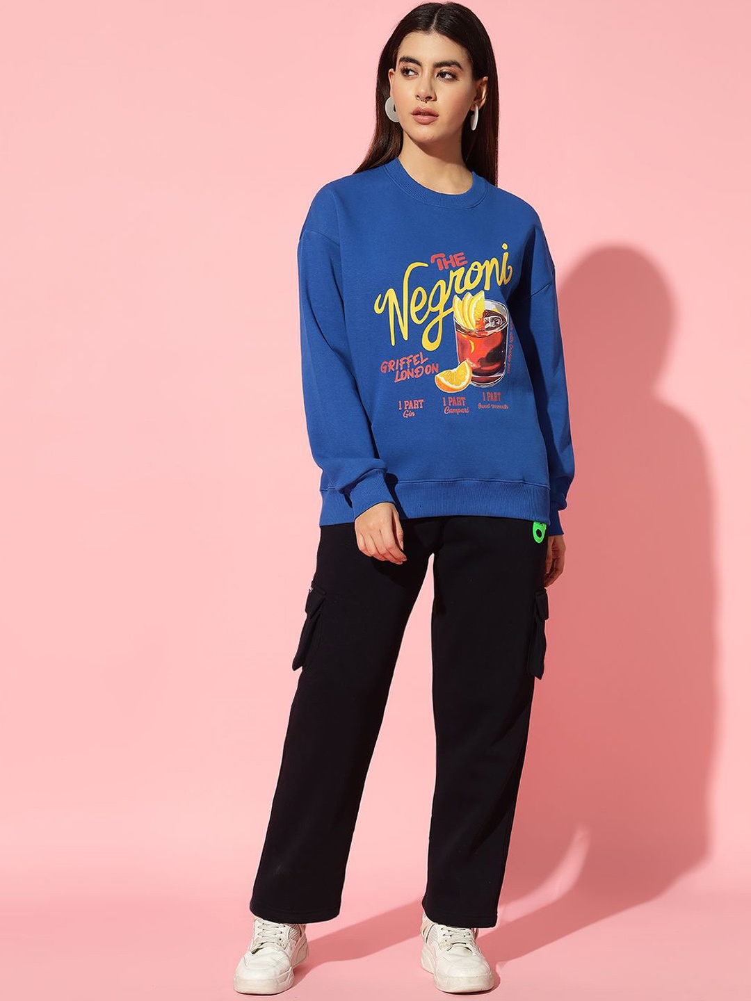 

GRIFFEL Women Printed Round Neck Sweatshirt With Trousers Sports Co-Ords, Blue