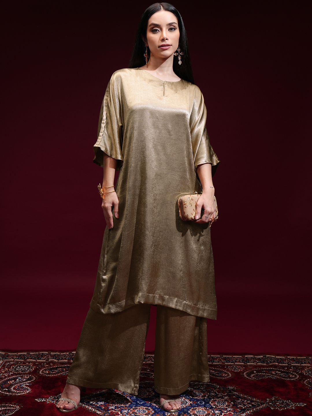 

Vishudh Round Neck Tunic with Palazzos, Tan