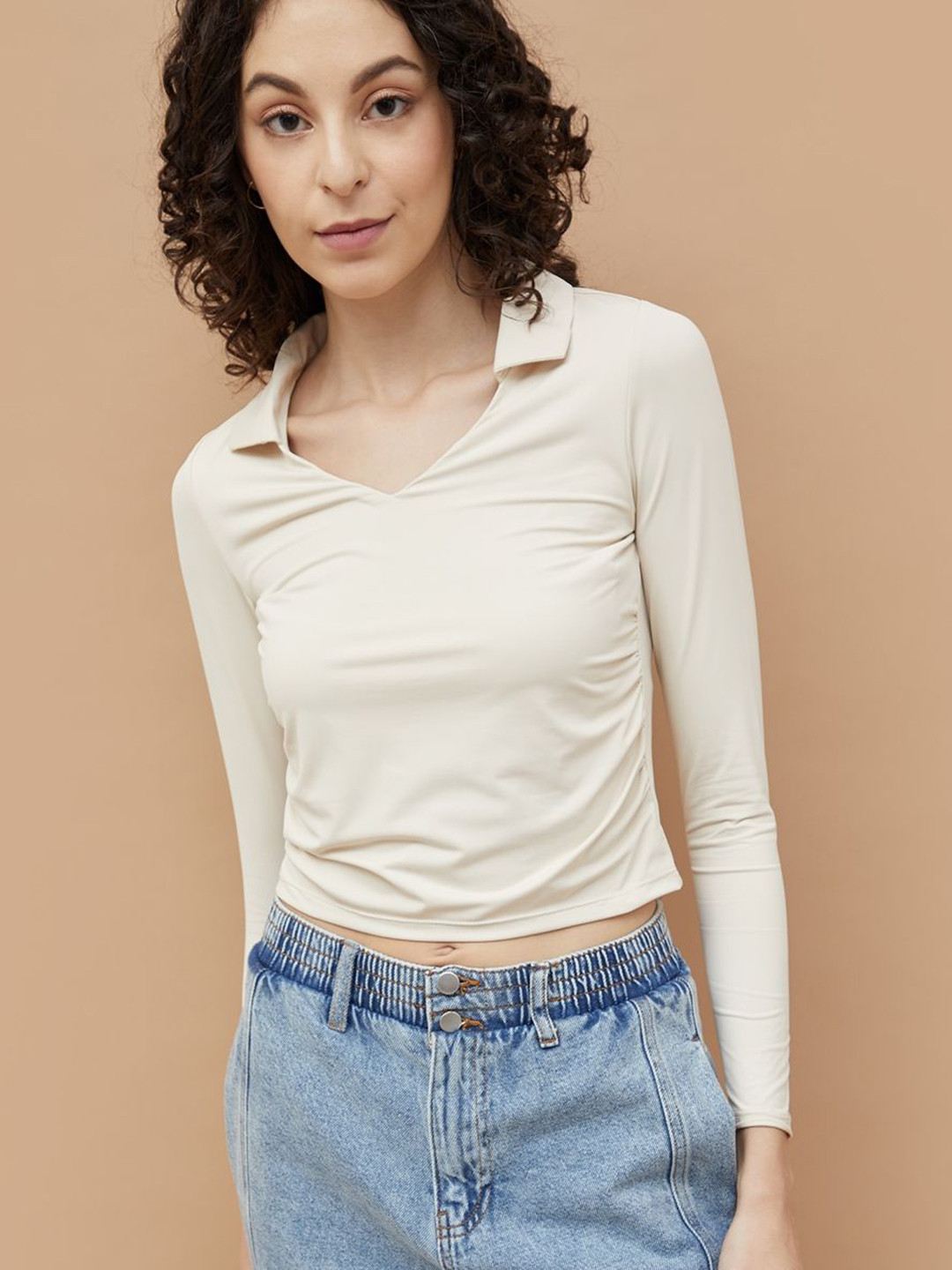 

Ginger by Lifestyle Women Biker Polo Collar Pockets T-shirt, Off white