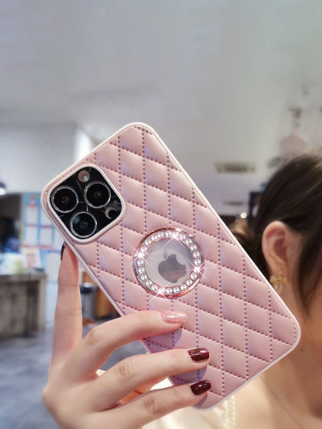 

Luxury Kase Geometric Printed iPhone 13 Pro Back Case Mobile Accessories, Pink