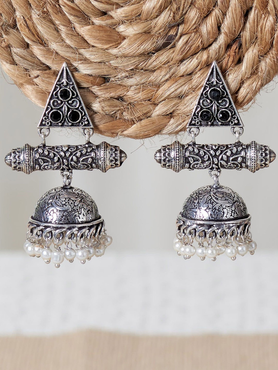 

UnfoldSelf Contemporary Jhumkas Earrings, Silver