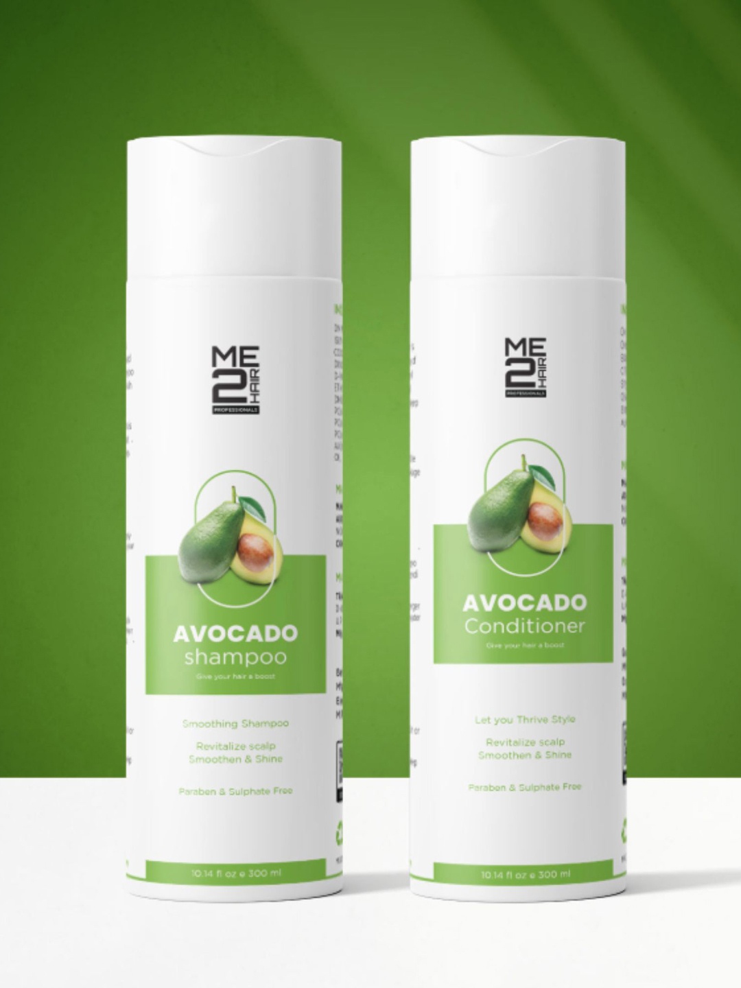 

ME 2 HAIR PROFESSIONALS Set Of 2 Avocado Smoothing Shampoo & Conditioner - 300 ml Each, White