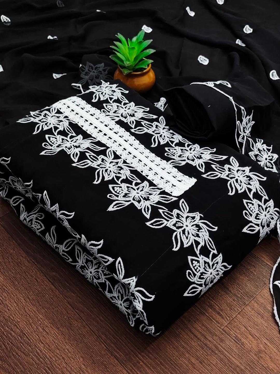 

ZEEPKART Silk Georgette Unstitched Dress Material, Black