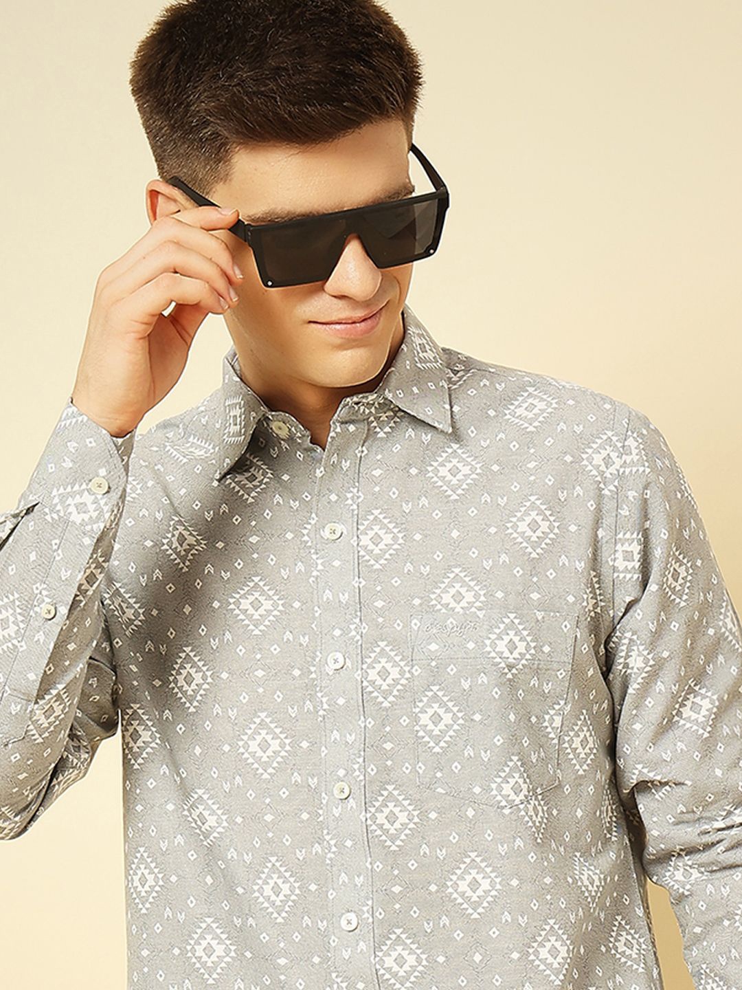 

ENSPYR Men Opaque Printed Casual Shirt, Grey