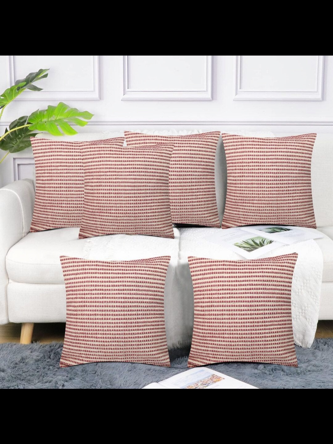 

CIEARO VINTAGE Maroon Set of 5 Geometric Square Cushion Covers