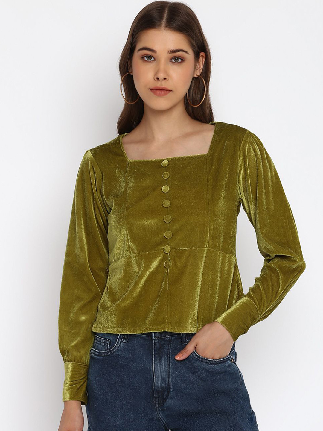 

DressBerry Women Cuffed Sleeves Top, Olive